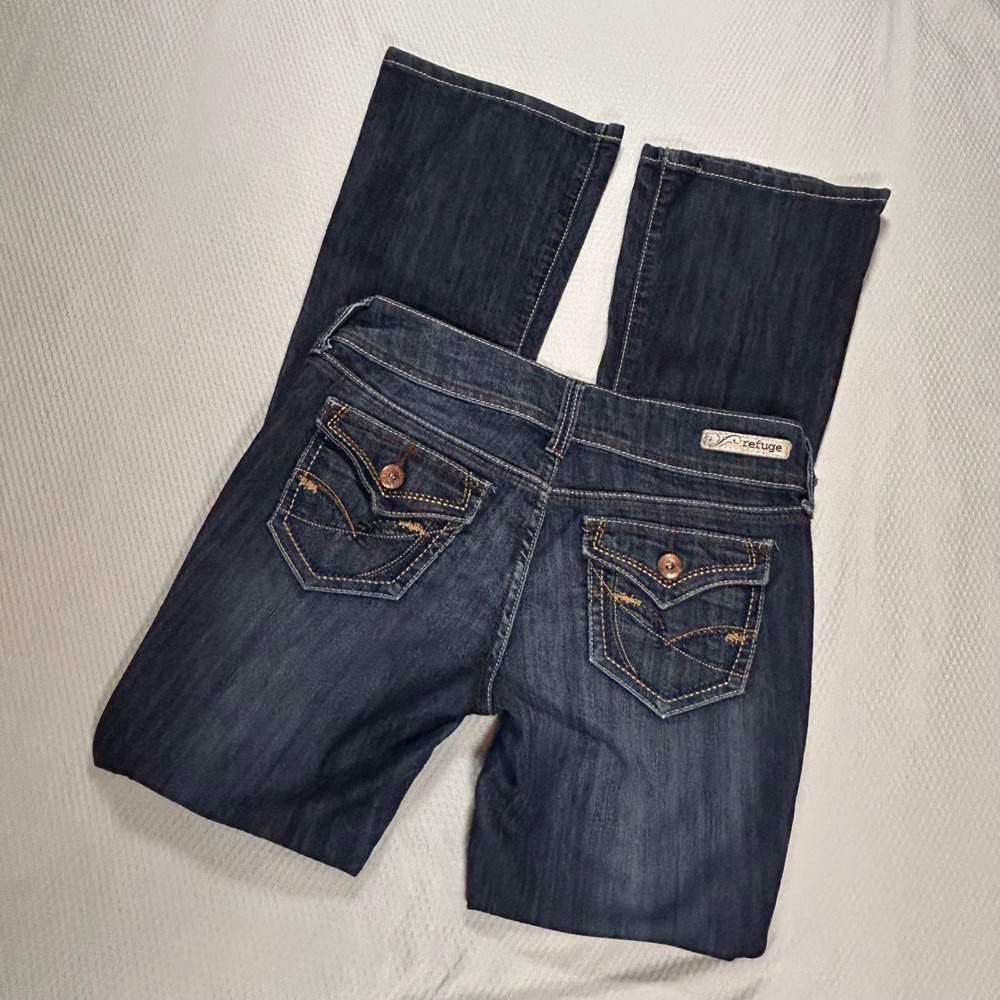Refuge Knock‎ Out Skinny Boot Dark Wash Jeans Flap Pocket 8R Y2K Western Cowgirl